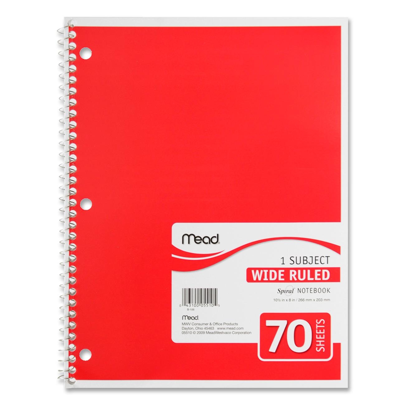 Mead Spiral Notebook, 1Subject, Wide Rule LD Products