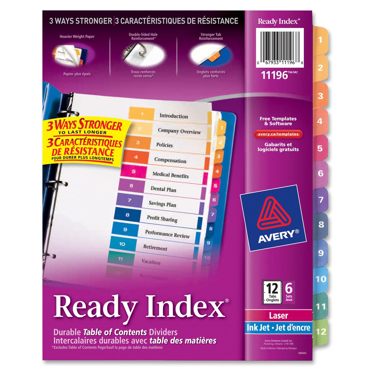 Avery Ready Index Table of Contents Reference Dividers LD Products