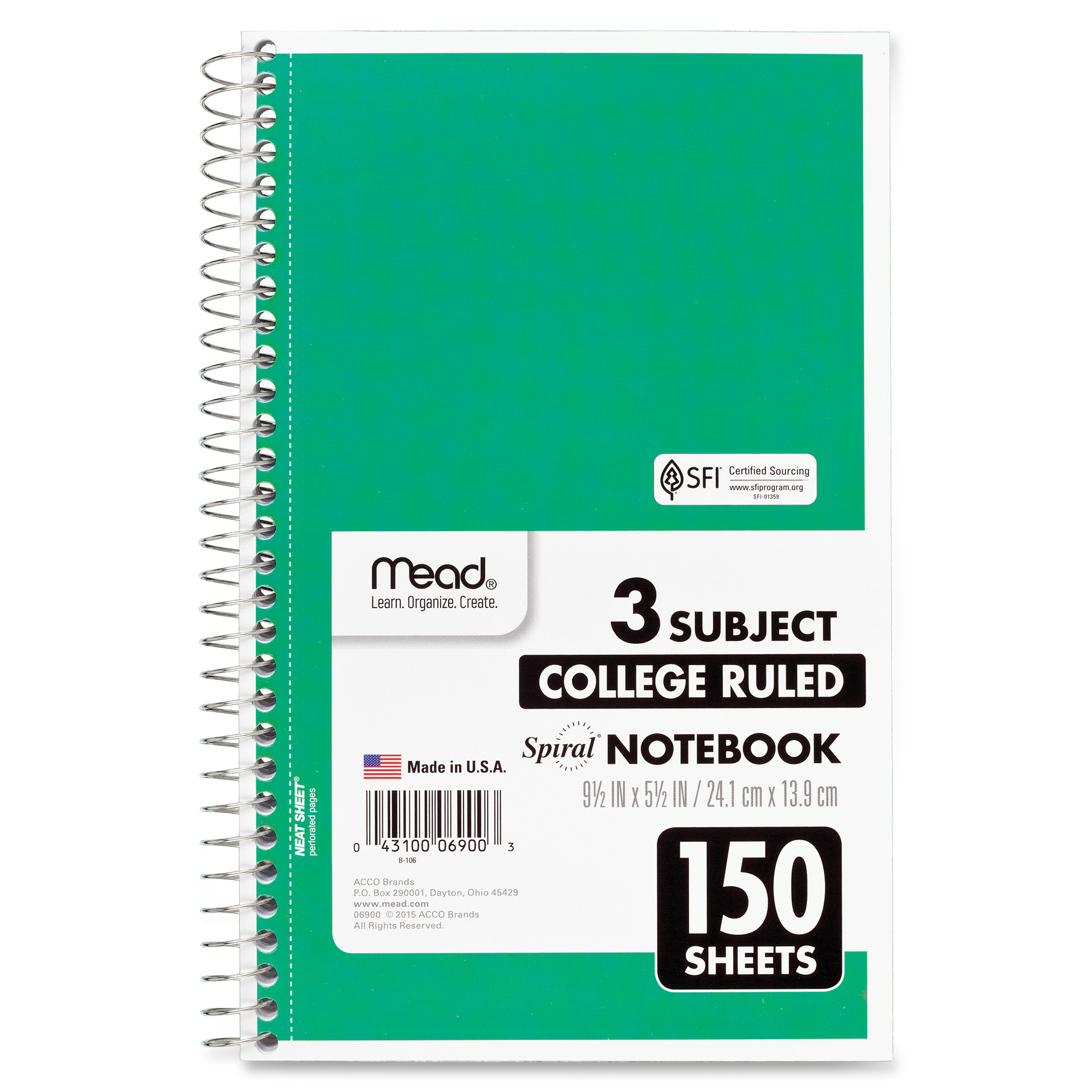 Mead Spiral Notebook, 3 Subject, College Ruled LD Products