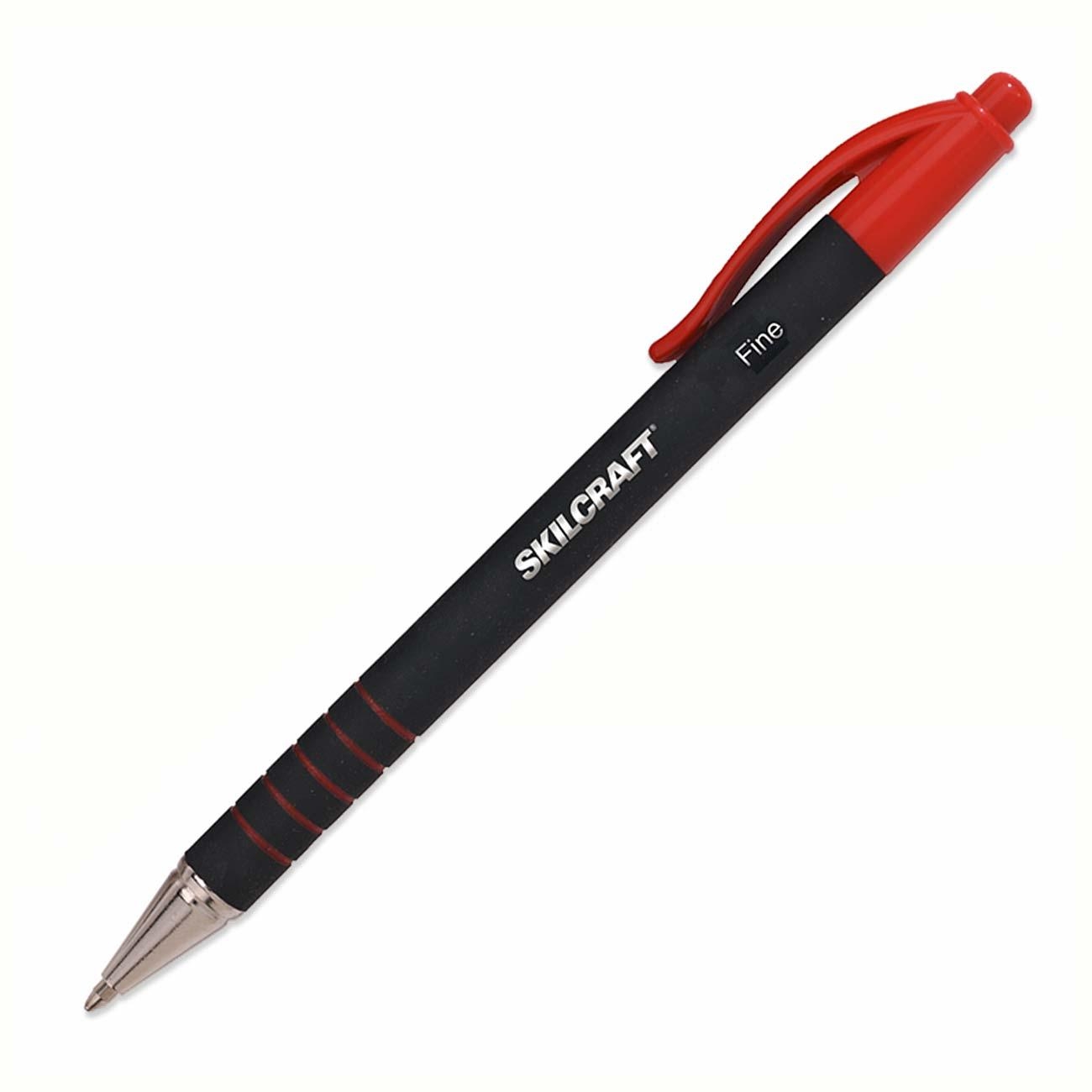 Skilcraft Rubberized Barrel Retractable Ballpoint Pen, Red 12 Pack