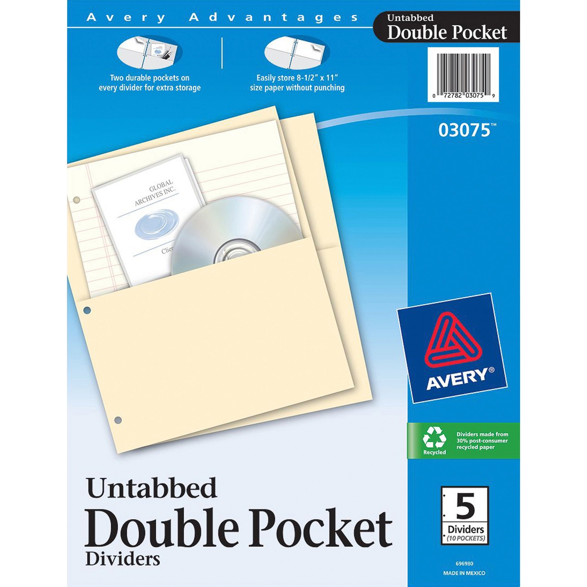 Avery Untabbed Double Pocket Divider, 5/Pack LD Products