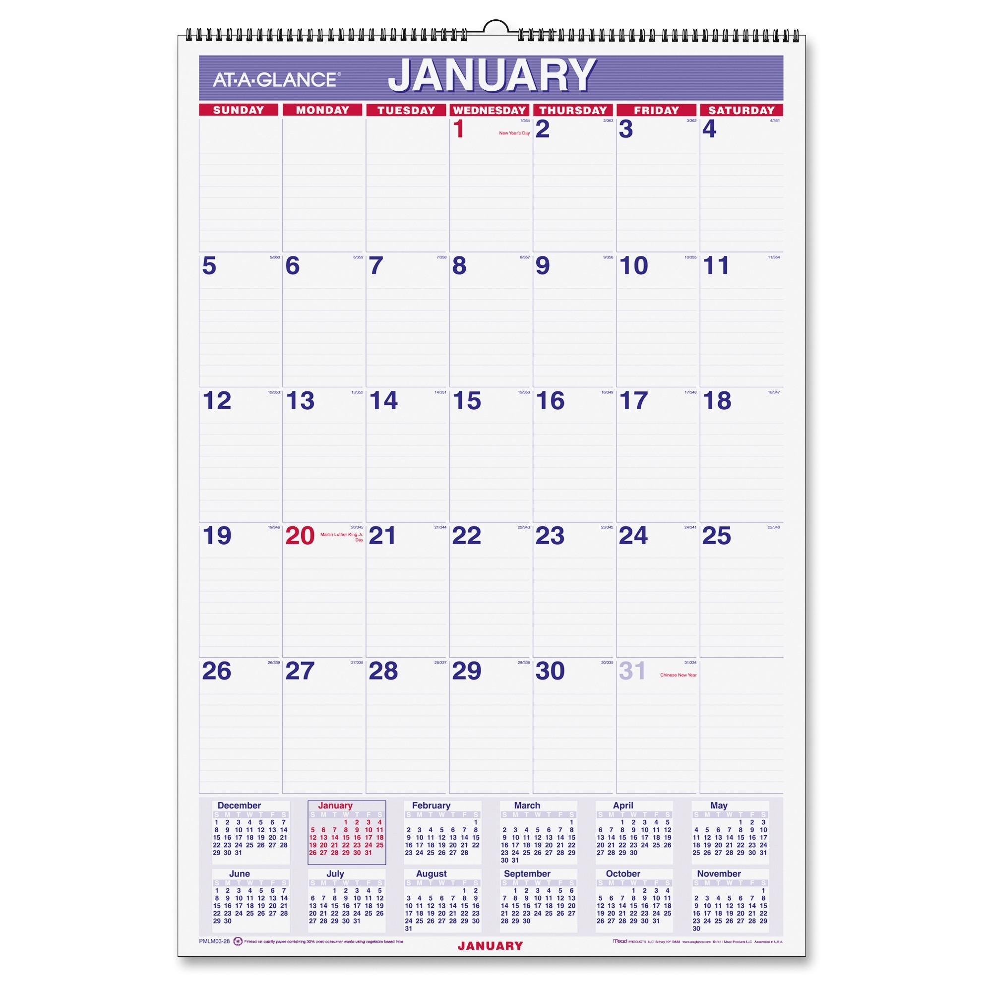 AtAGlance Laminated Wall Calendar LD Products