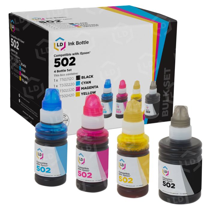 502 / T502 High Capacity Ink Bottles 4-Pack(BK/C/M/Y) - Lomenti Compatible  502XL 502 Ink Bottle Replacement for Epson ET-3700 ET-2760 ET-2750 ET-3760