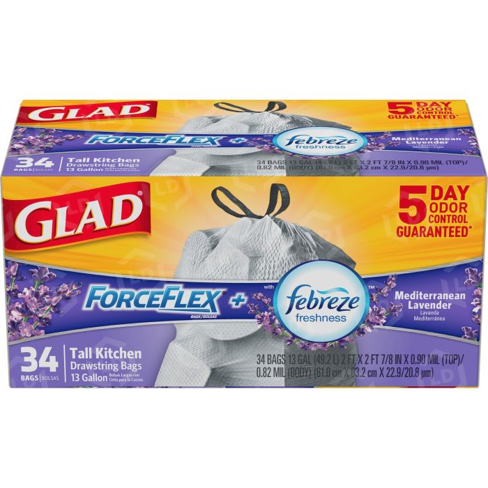 Glad ForceFlex Tall Kitchen OdorShield Drawstring Trash Bags, 13