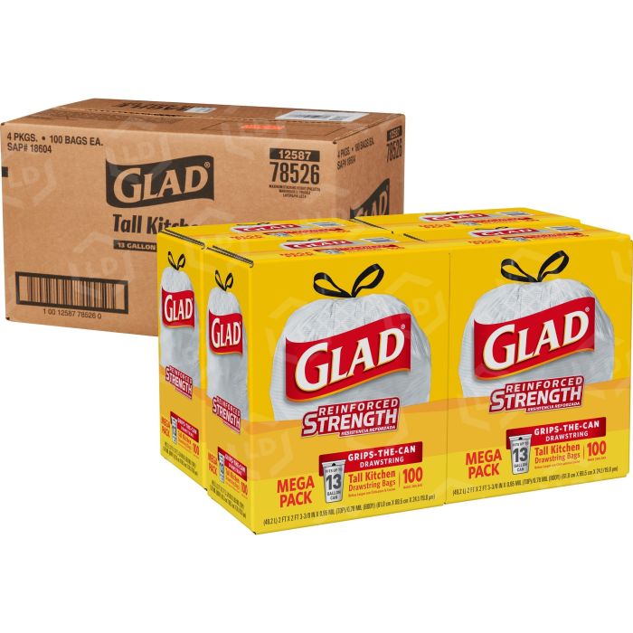 Glad Clear Kitchen Tall 13 Gallon Drawstring Trash Bags, 45 ct