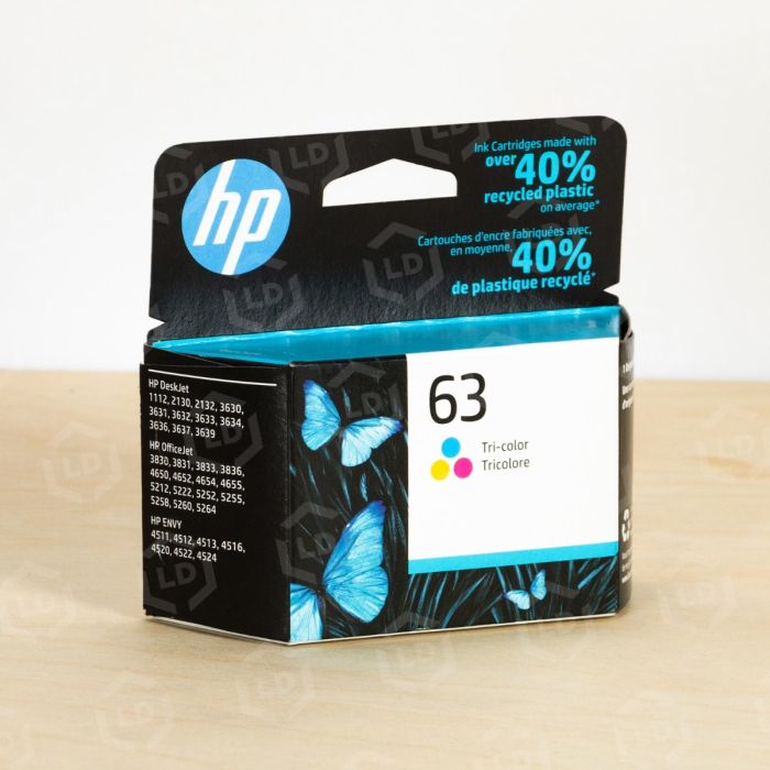 HP 63 Tri-Color Original F6U61AN Ink Cartridge Retail Packaging - LD Products