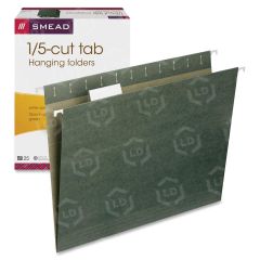Smead Hanging File Folder - 25 per box Letter - 8.50" x 11" - 1/5 Tab Cut - Green, Clear