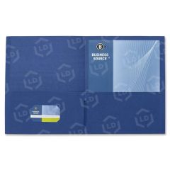 Business Source Double Pocket Portfolio - 8.50" x 11" - 2 Pockets - Dark Blue