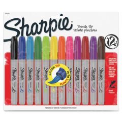 Sharpie Brush Tip Permanent Markers, Assorted - 12 Pack