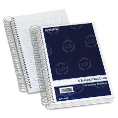 Tops 5 Subject Wirebound Notebook - 175 Sheet - 15 lb - Legal Ruled - White Paper Navy Cover