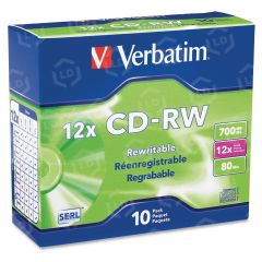 Verbatim 95156 CD Rewritable Media - CD-RW - 12x - 700 MB - 10 Pack Slim Case - 10 per pack