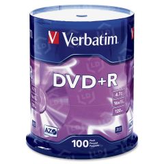 Verbatim 95098 DVD Recordable Media - DVD+R - 16x - 4.70 GB - 100 Pack Spindle - 100 per pack
