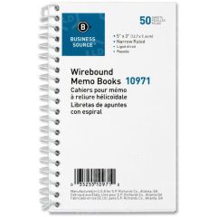 Business Source Ruled Memo Book - 50 Sheets - Wire Bound - 5" x 3"