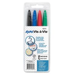 Expo Vis--Vis Wet Erase Overhead Transparency Markers, Assorted - 4 Pack