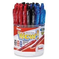 Pentel Wow Retractable Ball Point Pen Display, Assorted - 36 per Box