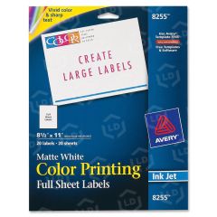 Avery 8.50" x 11" Rectangle Color Printing Label (Inkjet) - 20 per pack