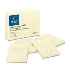 Business Source Ruled Adhesive Note - 12 per pack  - 4" x 6" - Yellow