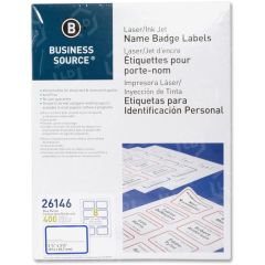 Business Source Laser/Inkjet Name Badge Label - 400 per pack