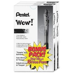 Pentel WOW! Retractable Ballpoint Pens, Black - 24 Pack