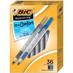 BIC Comfort Grip Medium Point Round Stic Pens, Assorted - 36 Pack