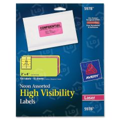 Avery 2" x 4" Rectangle Neon Laser Label (Laser) - 150 per pack