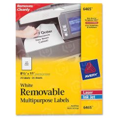 Avery 8.50" x 11" Rectangle Removable Label - 25 Per Pack