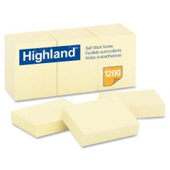 Highland Self-Sticking Note - 12 per pack - Yellow  - 1.50" x 2"