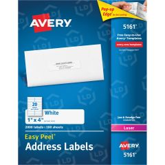 Avery 1" x 4" Rectangle Easy Peel Address Label (Laser) - 2000 per box
