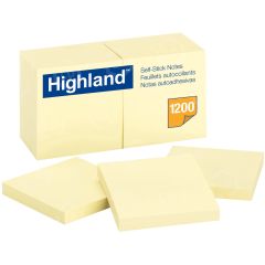 Highland Self-Sticking Note Pad - 12 per pack - 3" x 3" - Yellow