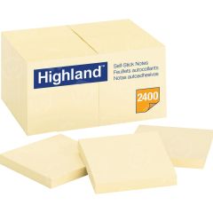 Highland Self Sticking Note - 24 per pack - 3" x 3" - Yellow