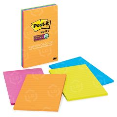Post-it Super Sticky Jewel Pop Lined Pads - 4 per pack - 4" x 6" - Assorted