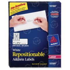 Avery 2.63" x 1" Rectangle Repositionable Mailing Label (Laser) - 3000 per box