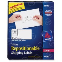 Avery 4" x 2" Rectangle Repositionable Mailing Label (Laser) - 1000 per box