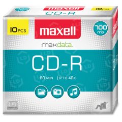 Maxell CD Recordable Media - CD-R - 40x - 700 MB - 10 Pack Slim Jewel Case - 10 per pack