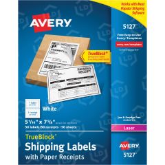 Avery 5.06" x 7.63" Rectangle Shipping Label with Paper Receipt (Laser) - 50 per pack