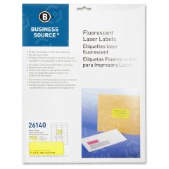 Business Source Fluorescent Laser Label - 750 per pack 1" Width x 2.63" Length - Laser - Neon Yellow