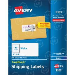 Avery&reg; TrueBlock(R) Shipping Labels, Sure Feed(TM) Technology, Permanent Adhesive, 2" x 4", 500 Labels (8363)