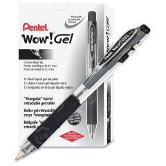Pentel WOW! K437 Permanent Gel Pen, Black - 12 Pack