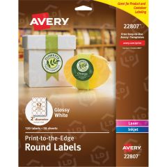 Avery Round Easy Peel Print-to-the-Edge White Labels - 120 per pack