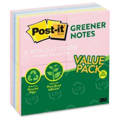 Post-it Sunwashed Greener Recycled Pads ValuPak - 2400 sheets per pack - 3" x 3" - Pastel