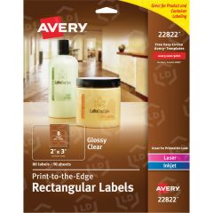 Avery Easy Peel Rectangle Label Glossy Clear 2" x 3" - 96 per pack