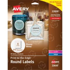 Avery Round Labels 2.5" Diameter - Gloss White (90 per pack)