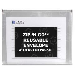 C-line Zip 'N Go Reusable Envelope with Outer Pocket, Clear, 3/PK, 48117
