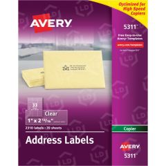 Avery 1" x 2.81" Rectangle Clear Mailing Label - 2310 per box