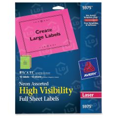 Avery 8.50" x 11" Rectangle Neon Laser Label (Laser) - 15 per pack