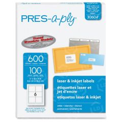 Avery 3.33" x 4" Rectangle Pres-A-Ply Standard Shipping Label (Laser) - 600 per box