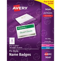 Avery Laser/Inkjet Pin Style Name Badge Kit - 100 per box