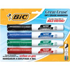 BIC Great Erase Low Odor Whiteboard Markers - Assorted - 4 Pack