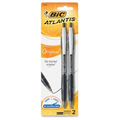 BIC Atlantis Ballpoint Pen, Black - 2 Pack