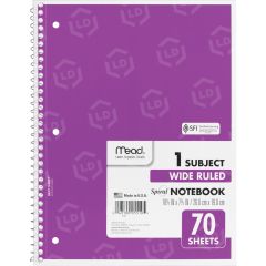 Mead One Subject Notebook - 70 Sheet - Wide Ruled - 8" x 10.50"
